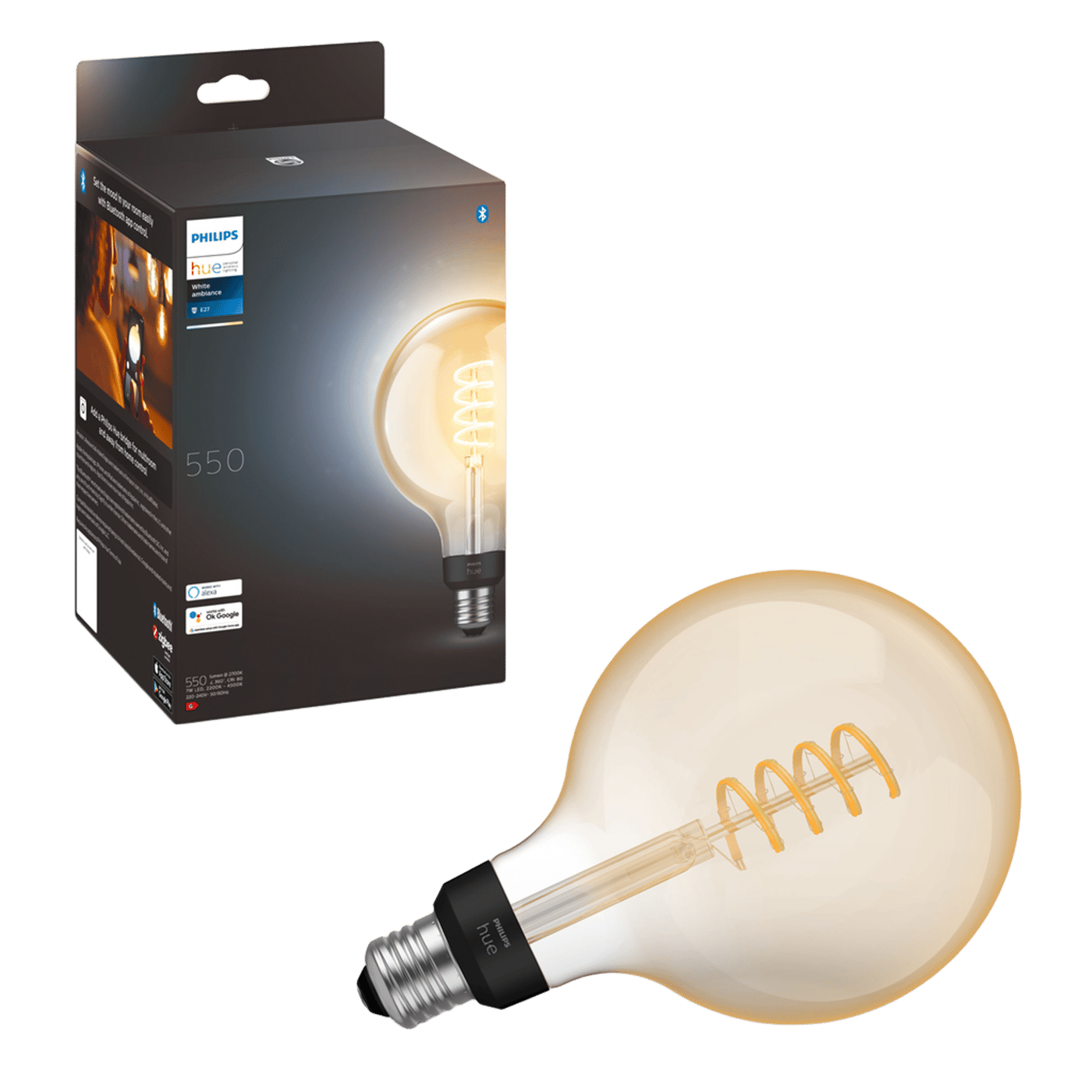 Philips Hue Filament G125 E27 Smart LED-pære 550 lm