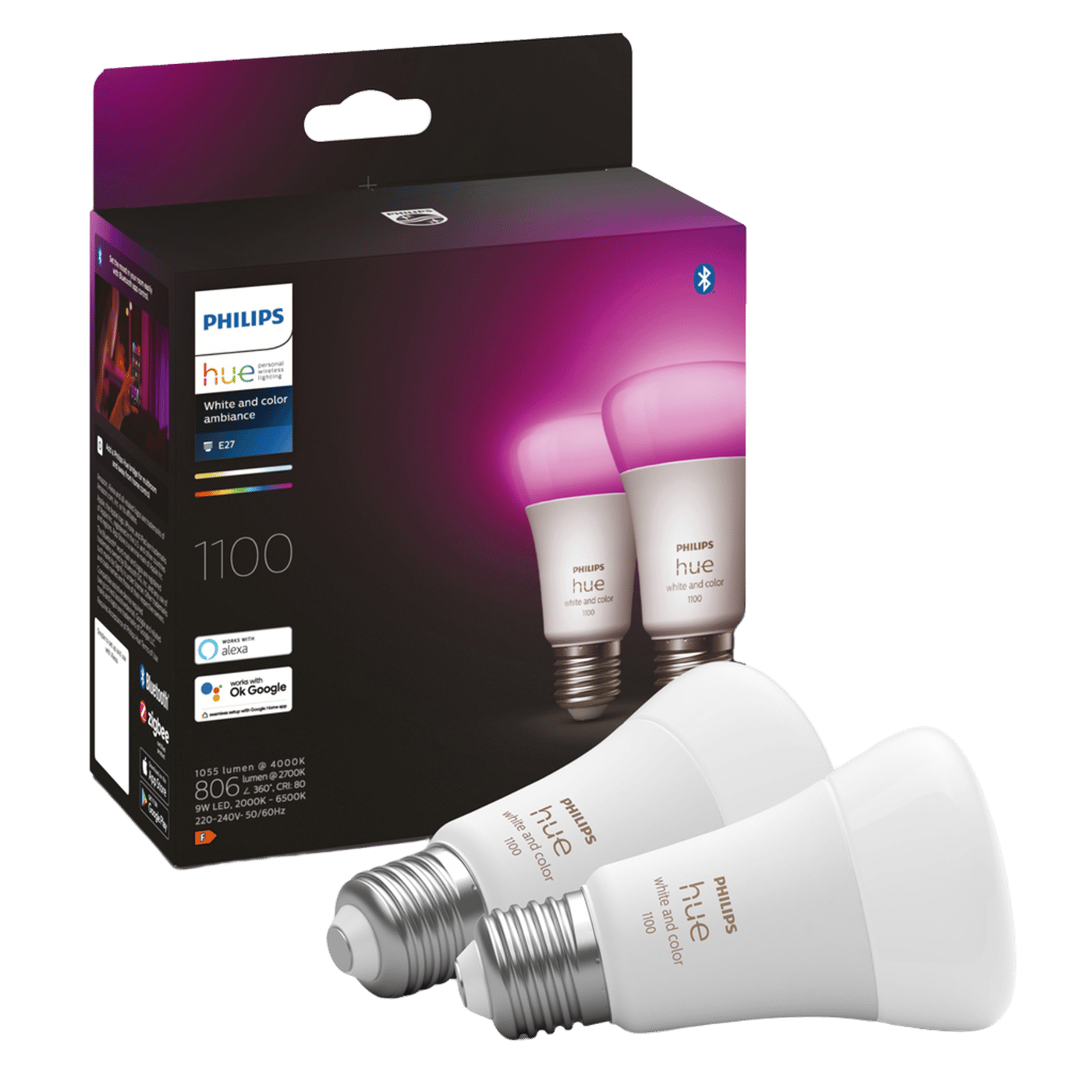 Philips Hue Color Ambiance Smart LED-pære E27 1100 lm 2-pk.
