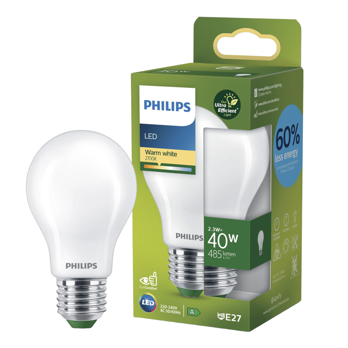 Philips Ultra Efficient E27 LED-pære 485 lm