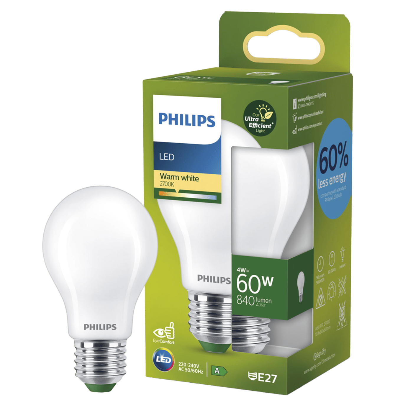 Philips Ultra Efficient E27 LED-lampa 840 lm