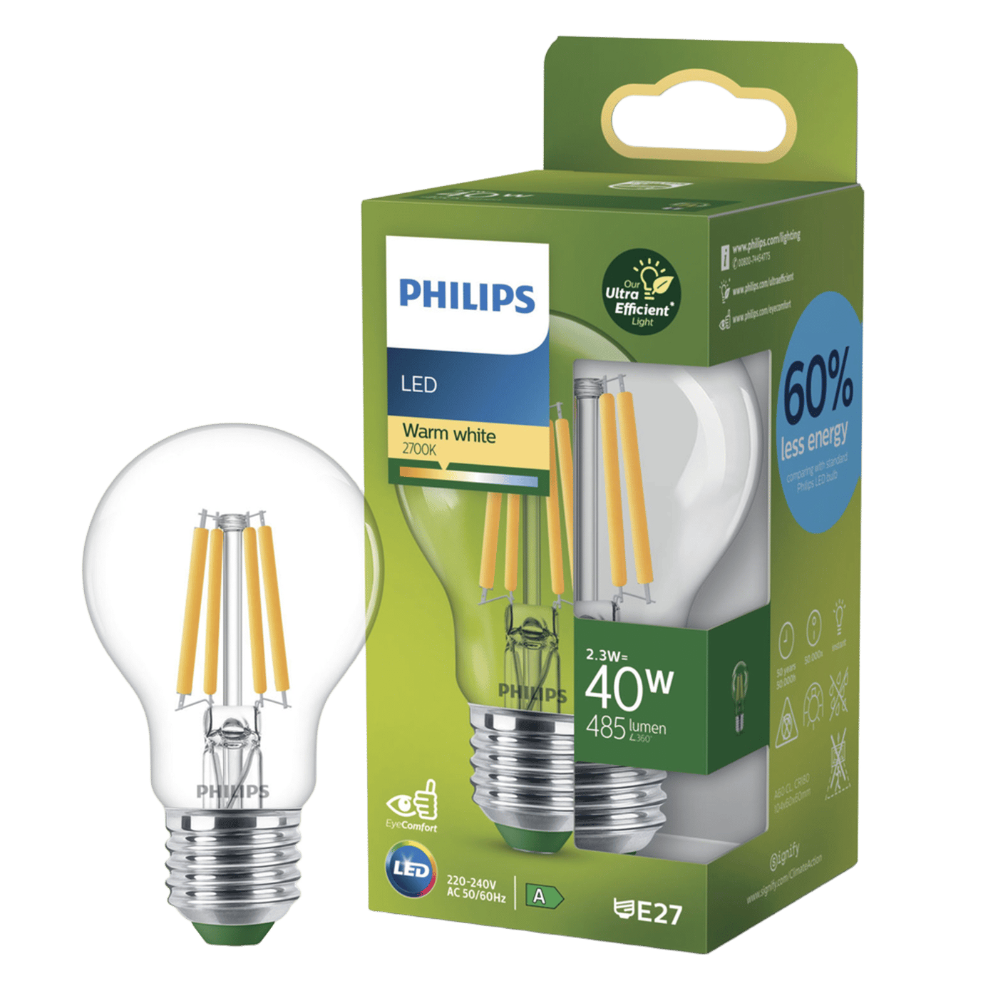 Philips Ultra Efficient E27 LED-lampa 485 lm