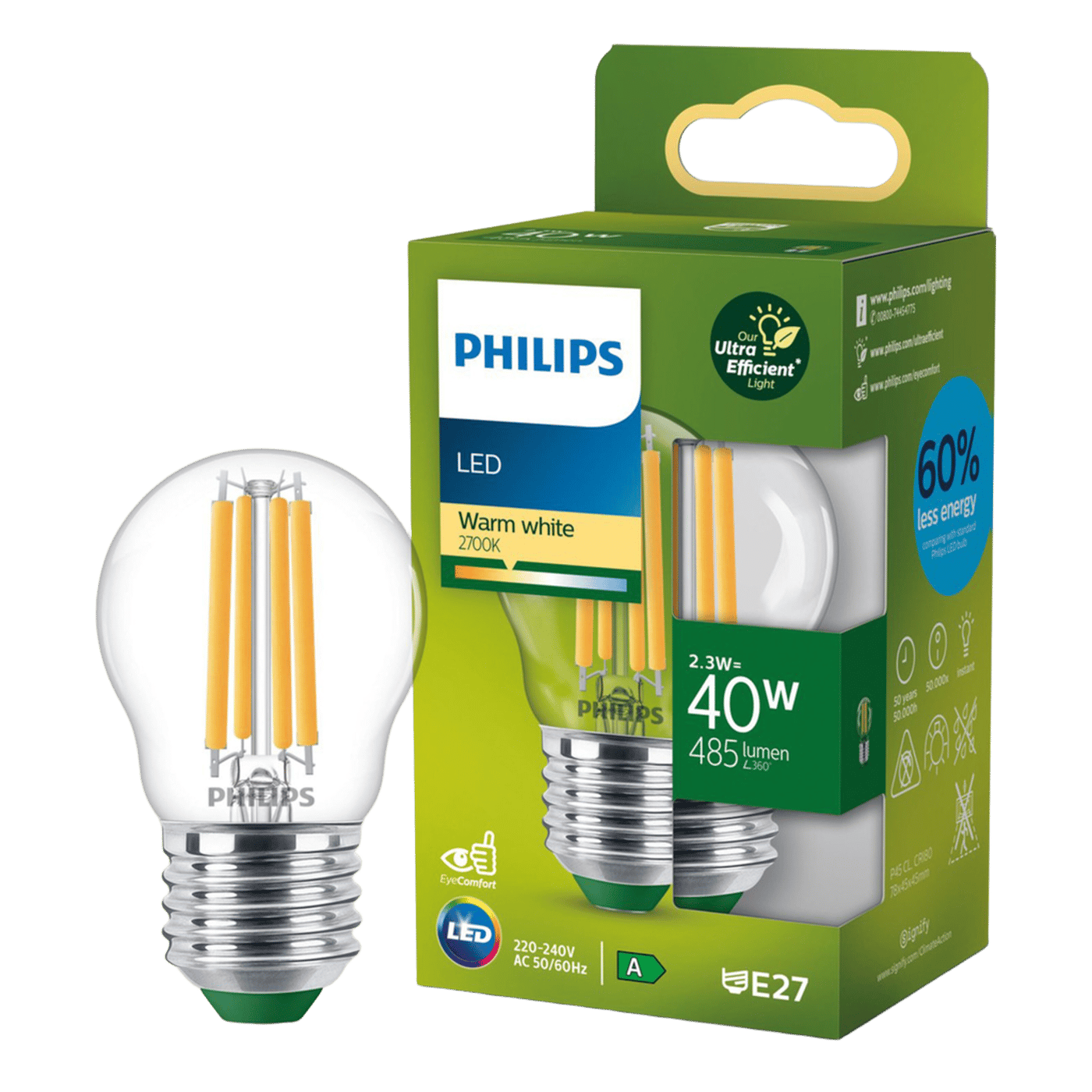 Philips Ultra Efficient E27 LED-lampa 485 lm