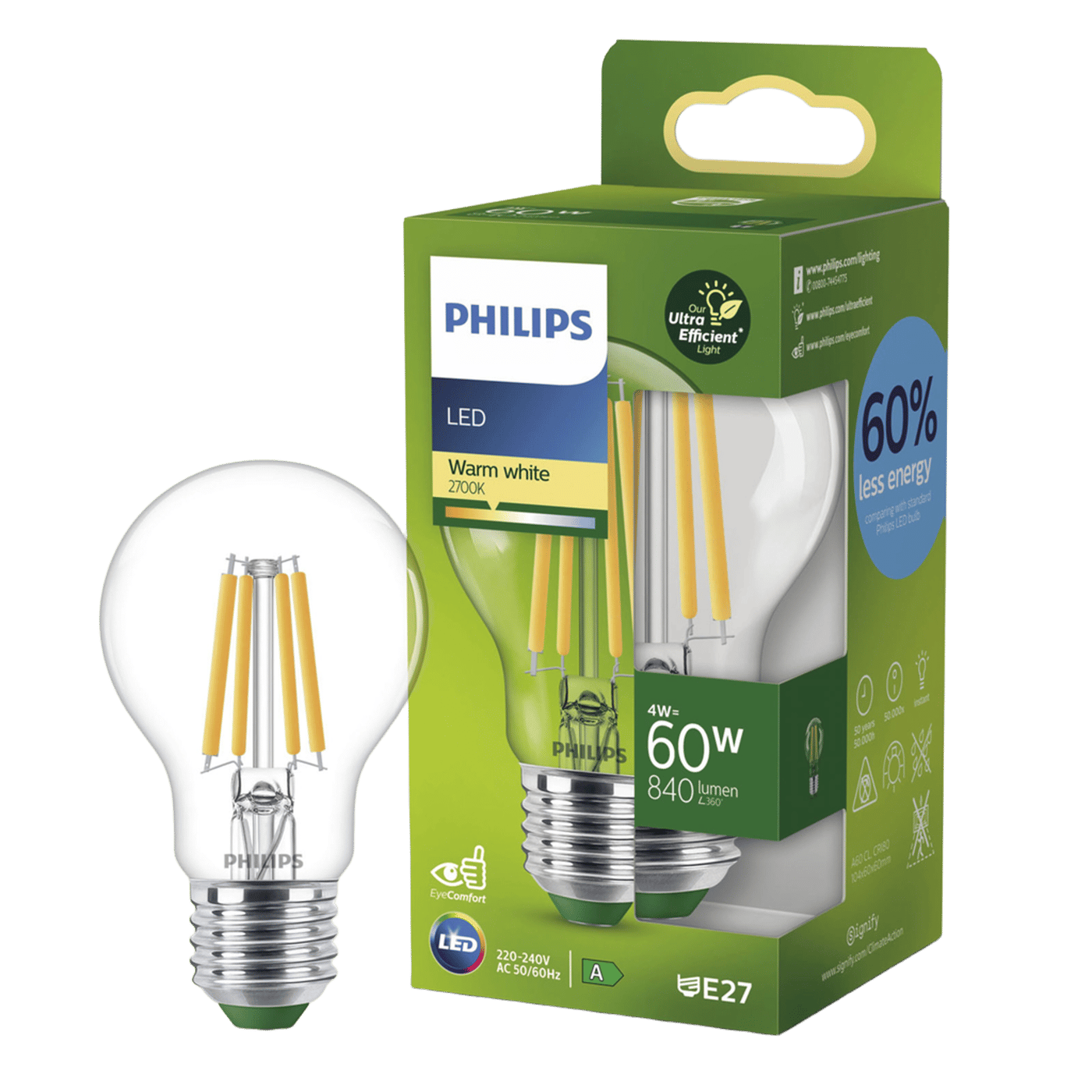 Philips Ultra Efficient E27 LED-lampa 840 lm