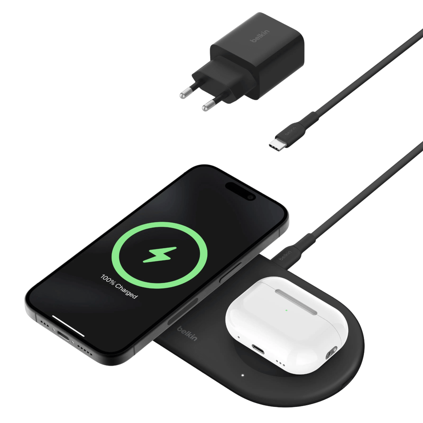 Belkin BoostCharge Pro 2-i-1 med Qi2 15 W Svart