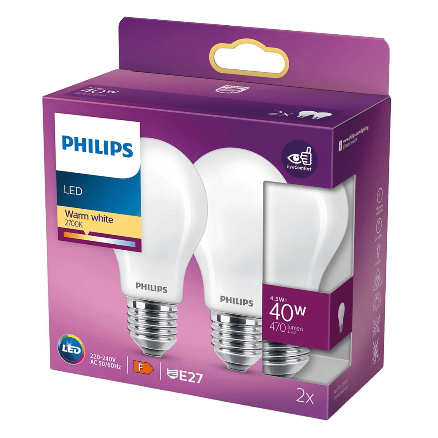 Philips Philips LED-lampa frostad E27 470 lm 2-pack