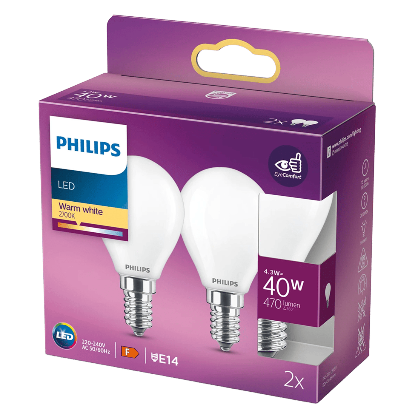 Philips Philips LED-lampa klot frostad E14 470 lm 2-pack