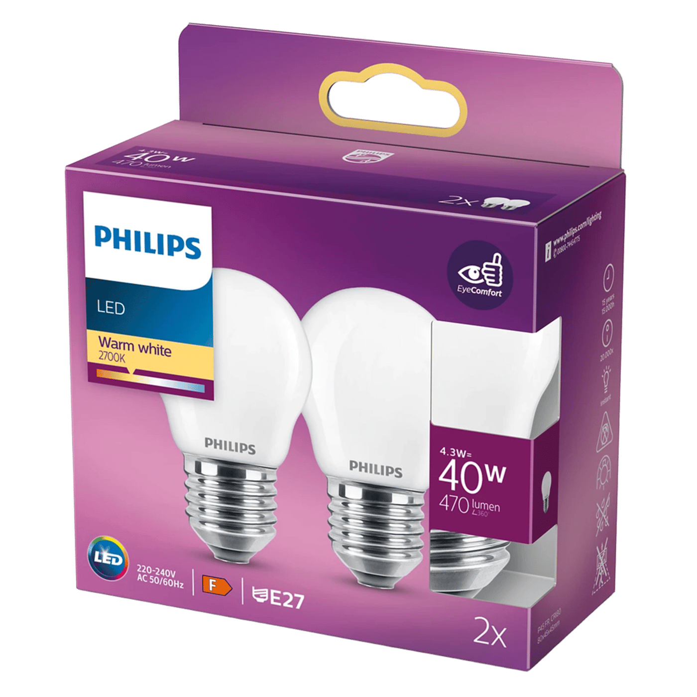 Philips Philips LED-lampa klot frostad E27 470 lm 2-pack