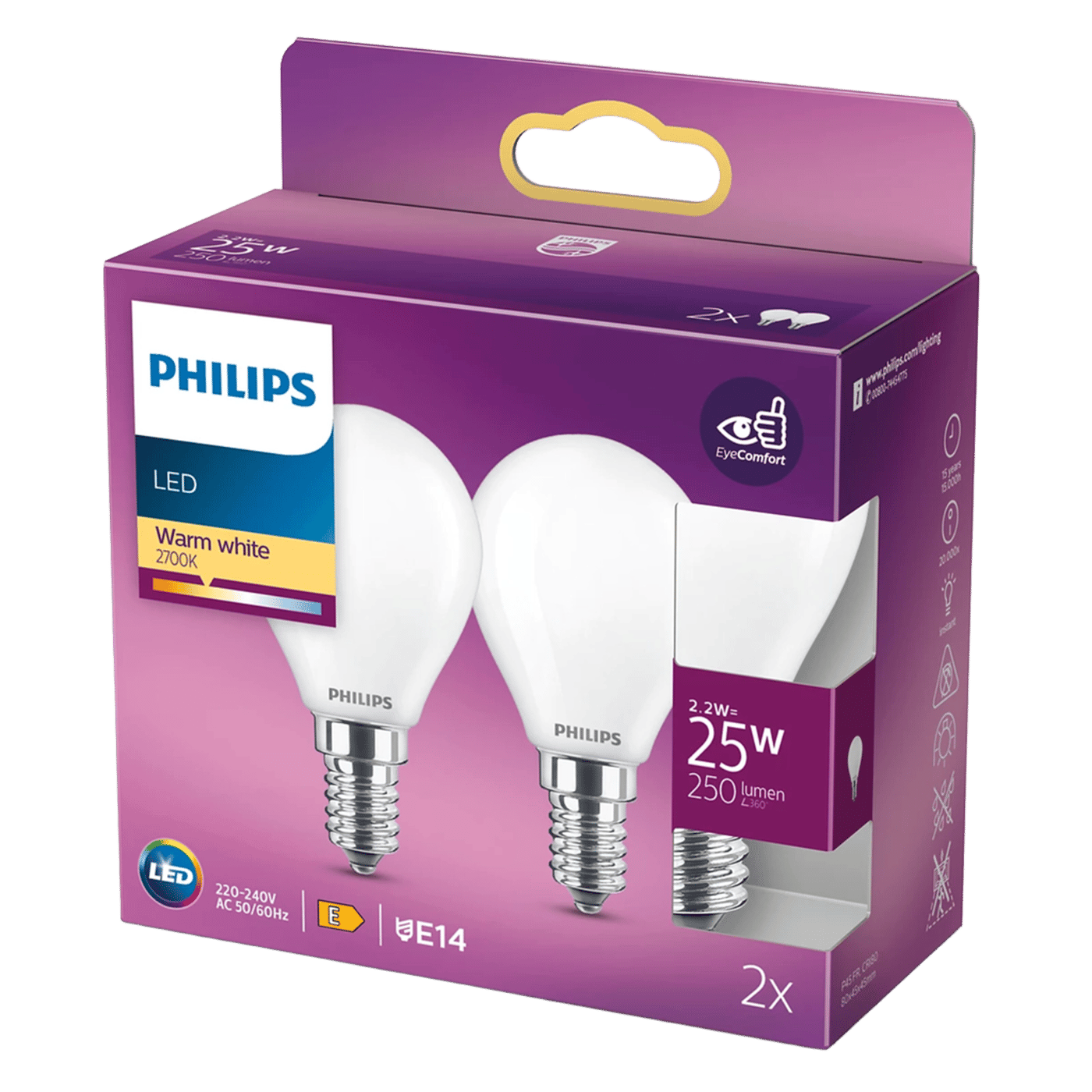 Philips Philips LED-lampa klot frostad E14 250 lm 2-pack