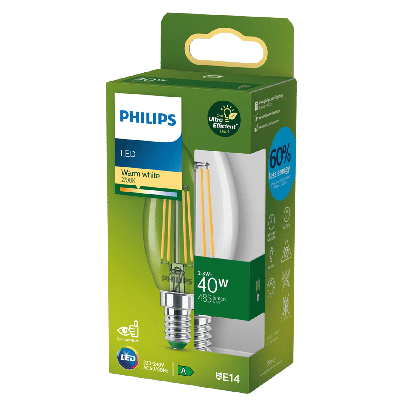 Philips Ultra Efficient E14 LED-kronljus 485 lm