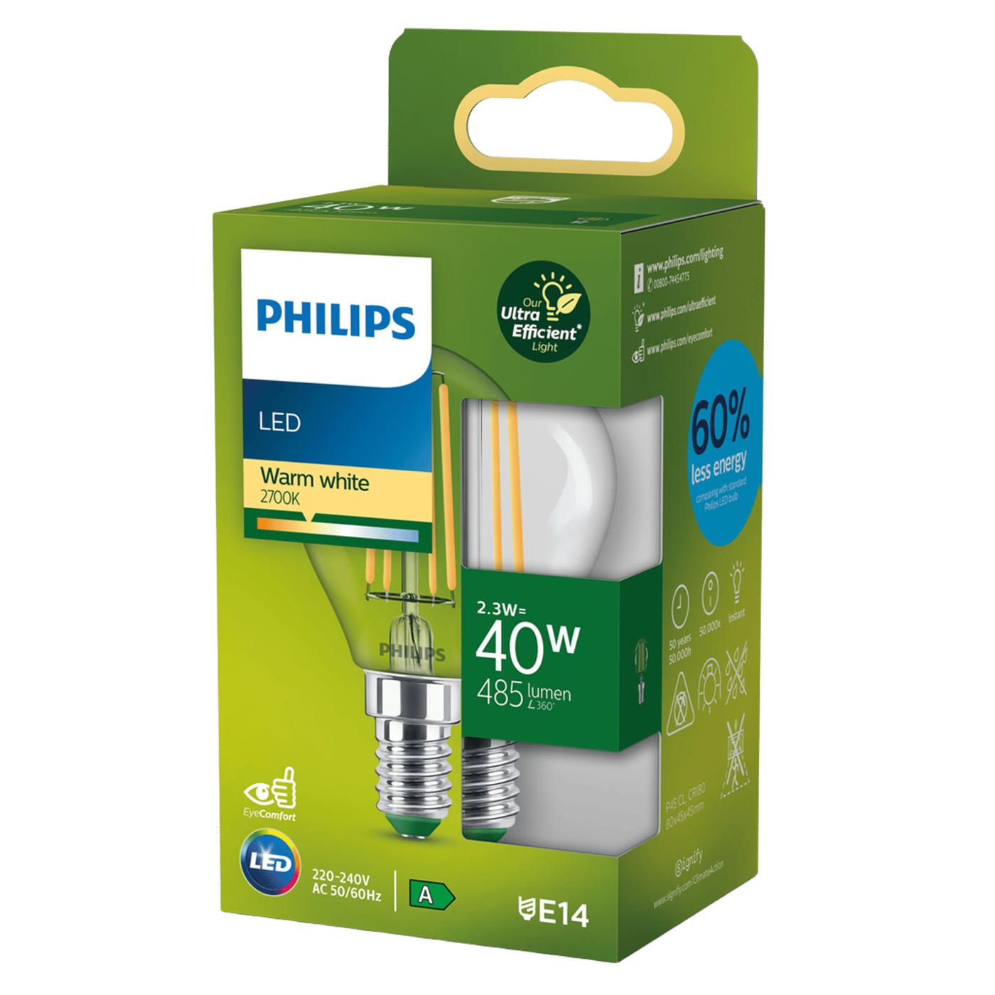 Philips Ultra Efficient E14 LED-lampa 485 lm