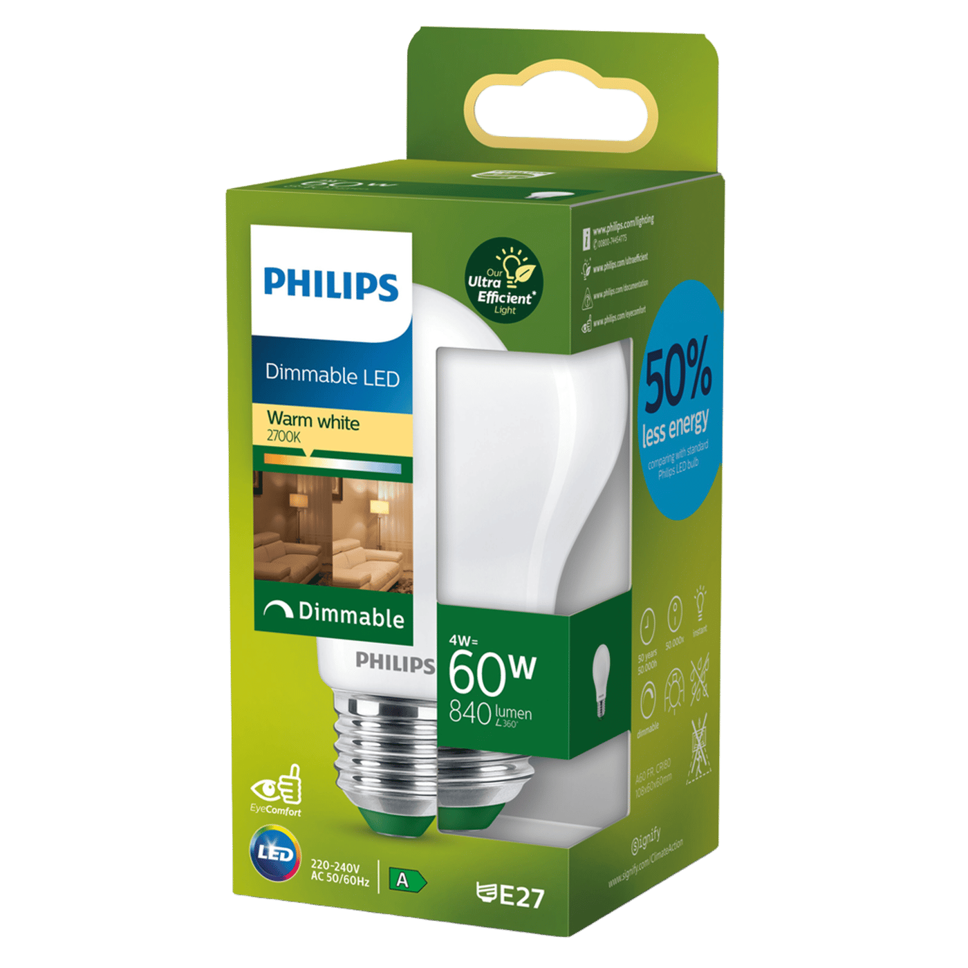 Philips Ultra Efficient E27 LED-lampa 840 lm