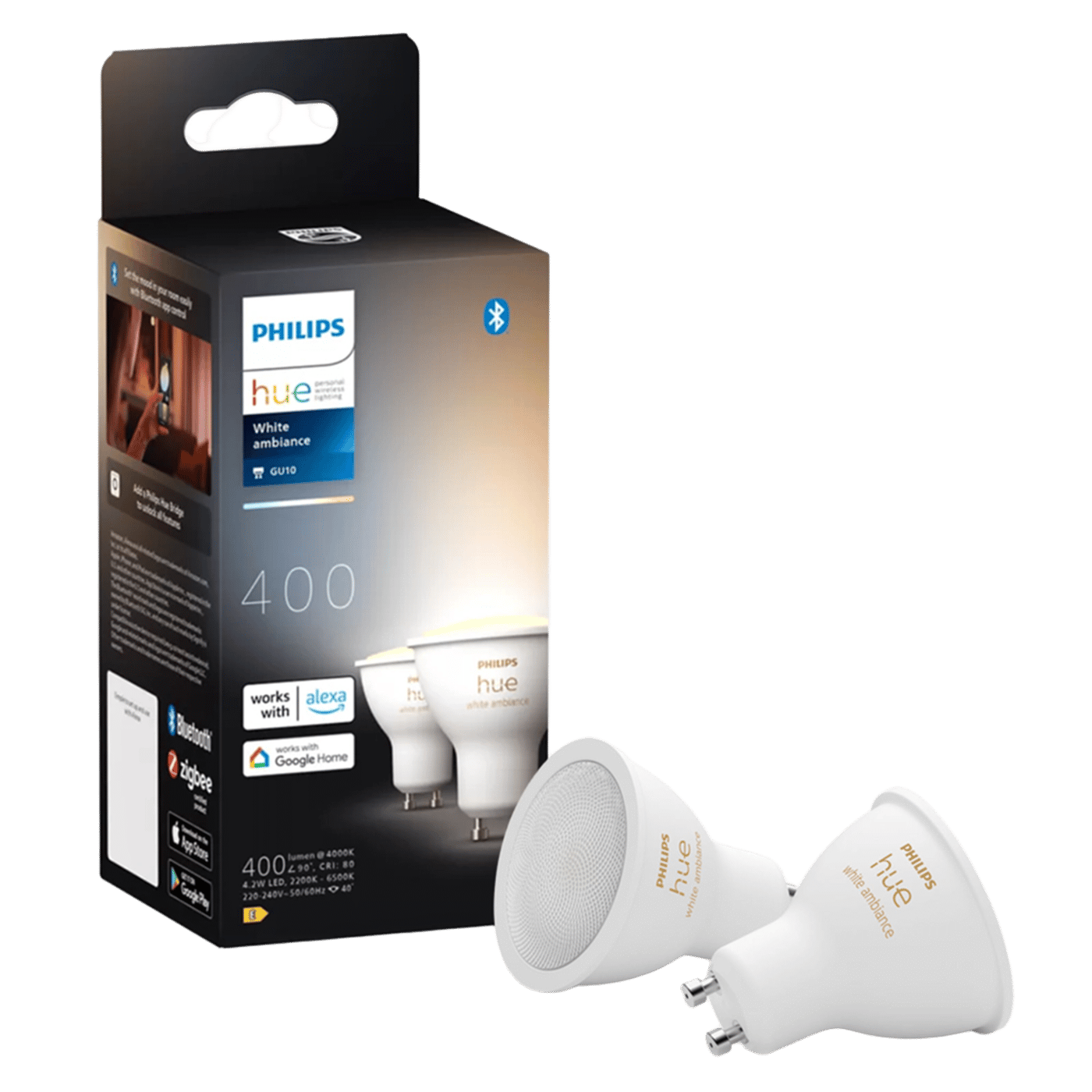 Philips Hue White Ambiance Smart LED-lampa GU10 400 lm 2-pack