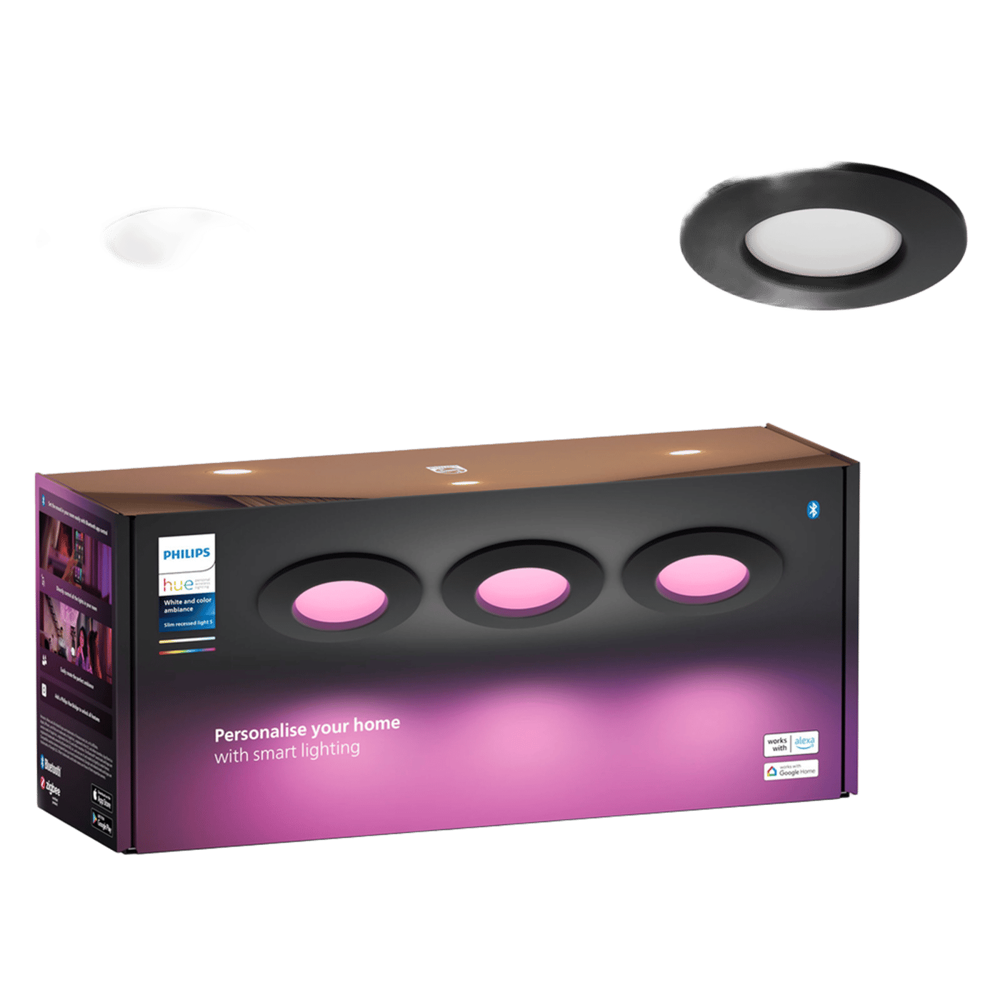 Philips Hue Slim infälld belysning Ø90 mm 3-pack Svart