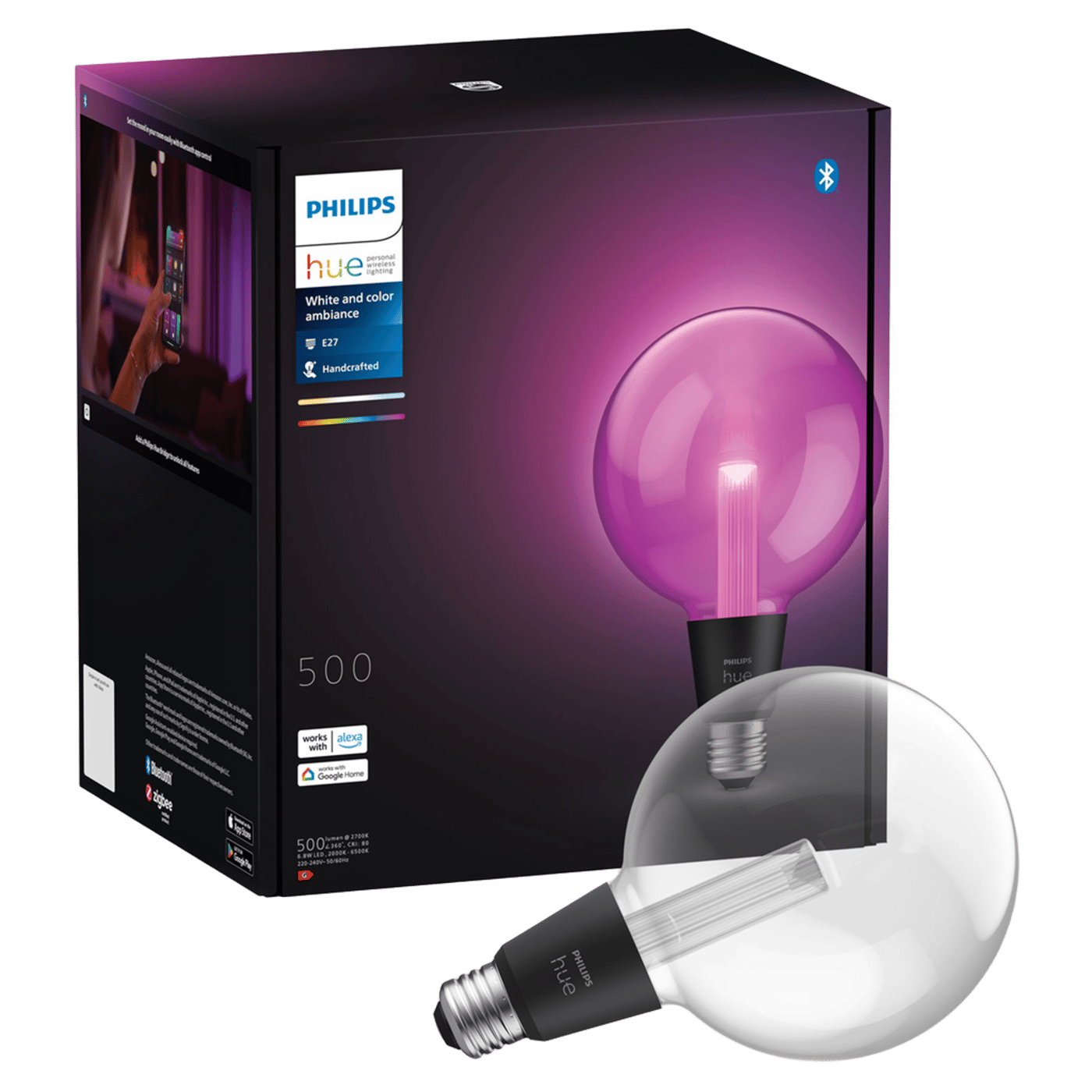 Philips Hue Lightguide G125 E27 smart kuleformet LED-pære 500 lm