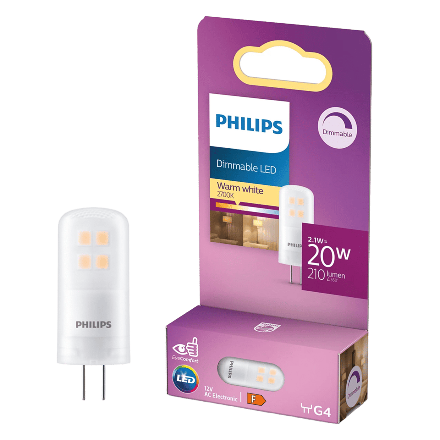 Philips LED-lampa dimbar G4 210 lm