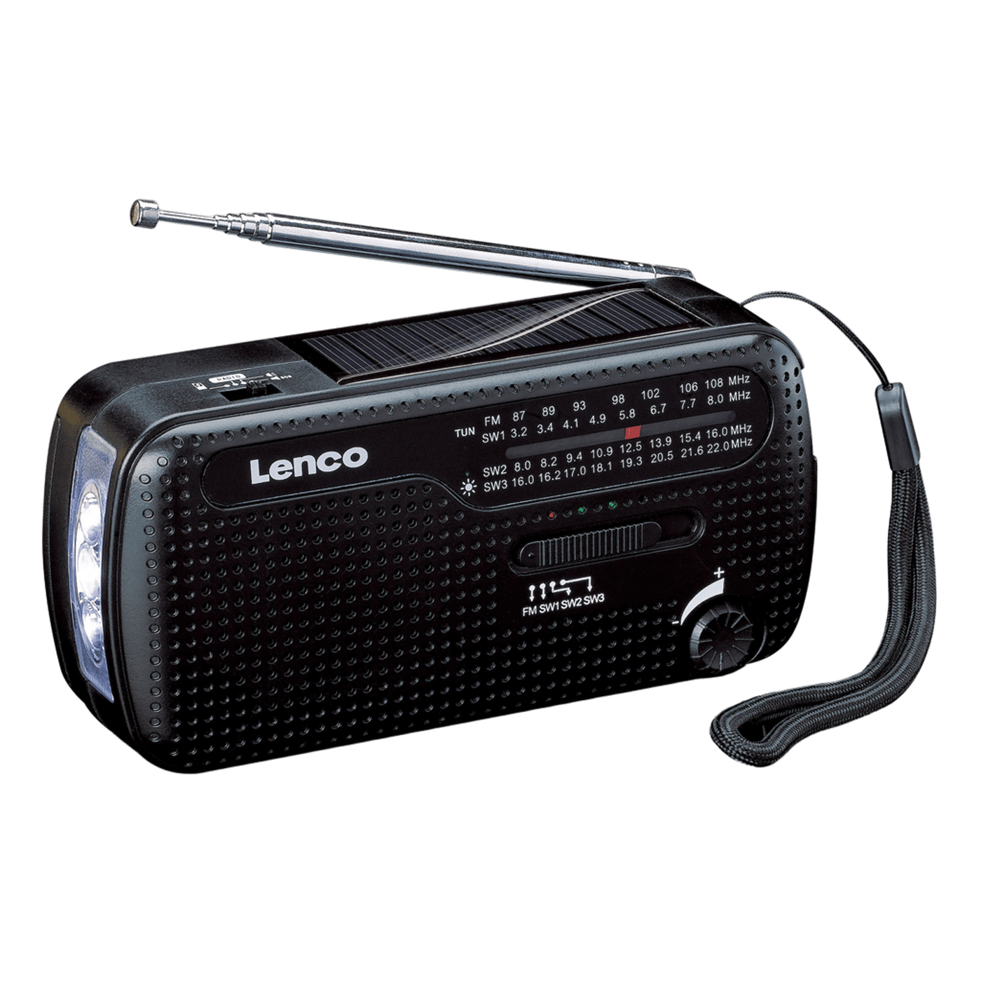 Lenco MCR-113BK FM-radio med dynamo- och solcellsladdning