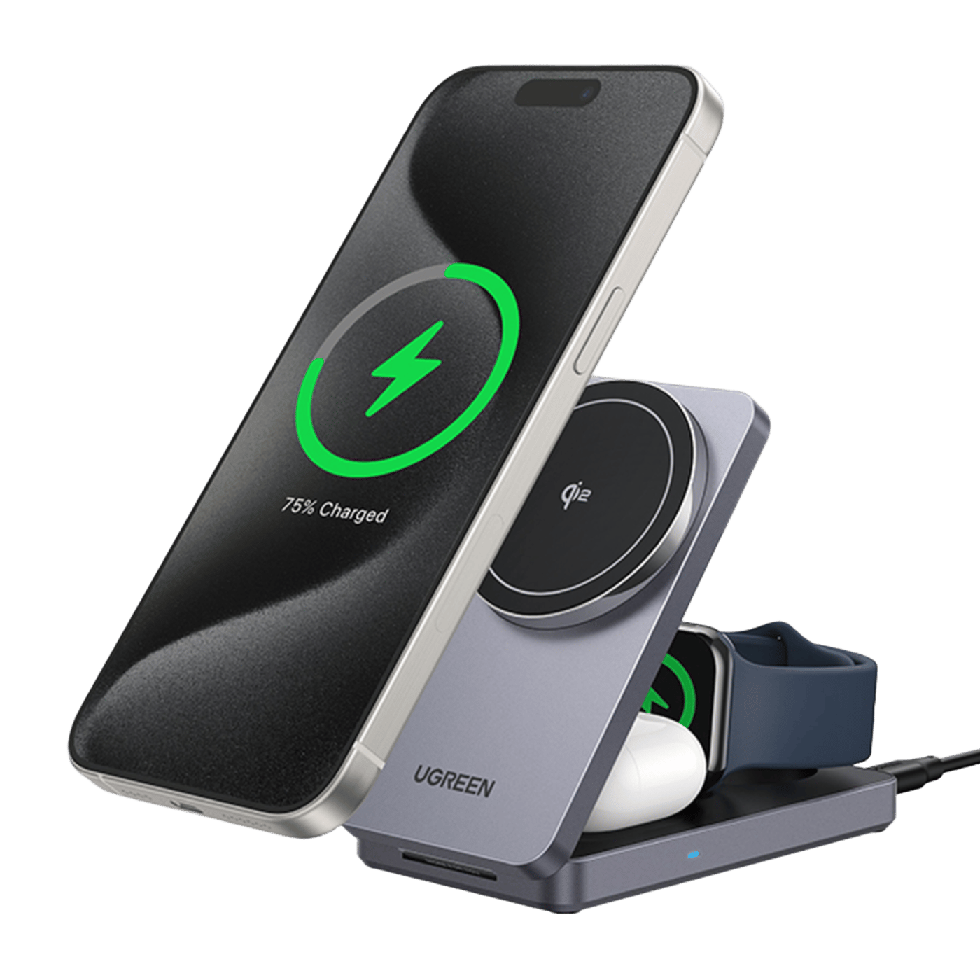 Ugreen 3-i-1 Laddställ med QI2 15 W
