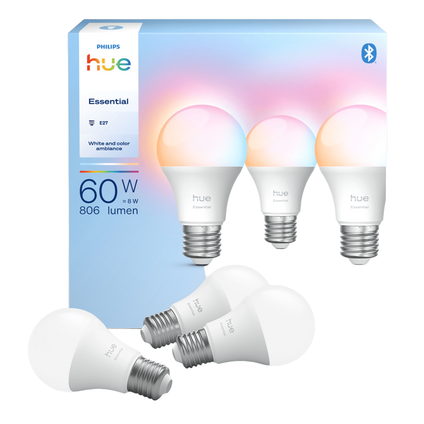 Philips Hue Essential Smart LED-pære E27 806 lm 3-pk.