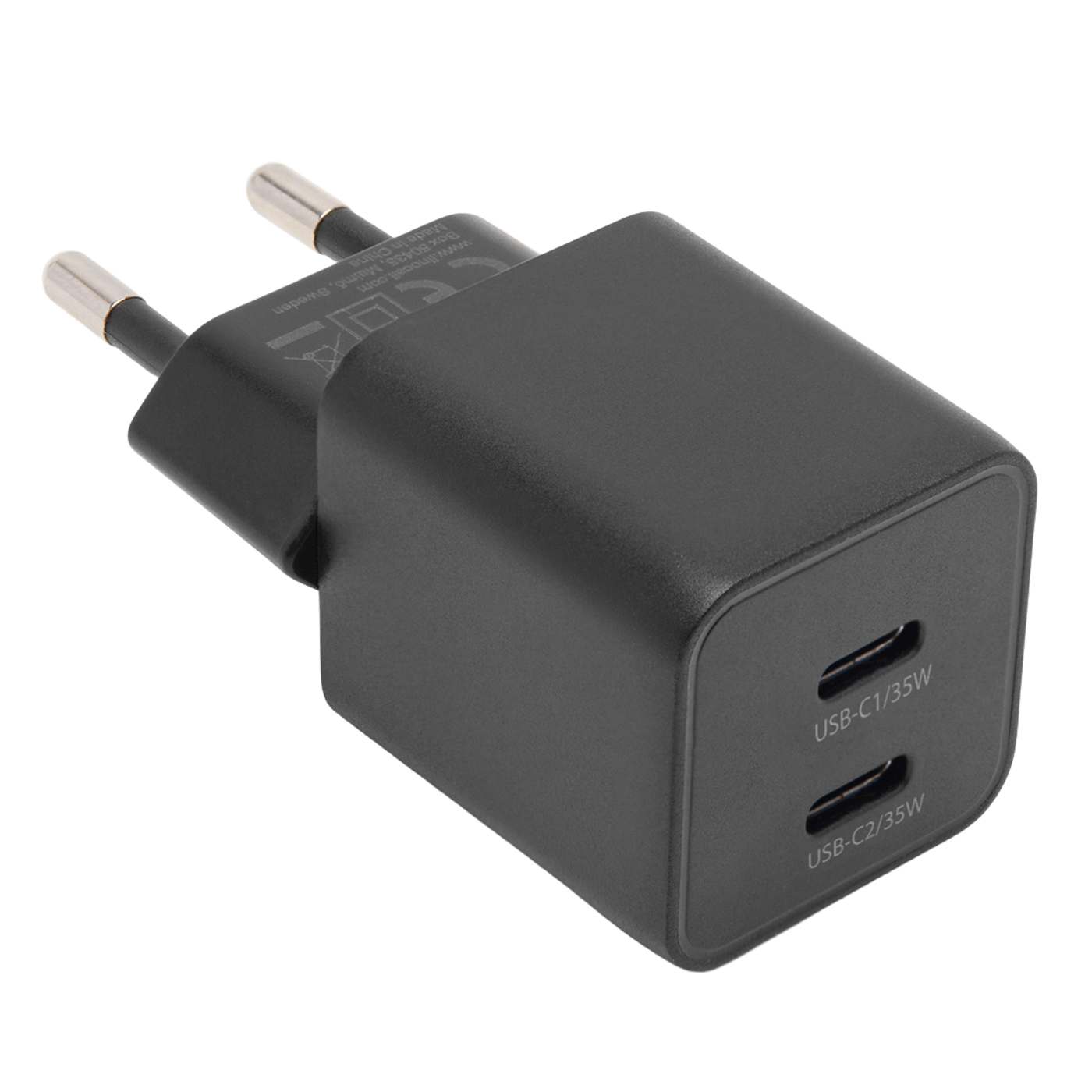 Linocell GaN snabbladdare 35 W PD med 2 USB-C-portar Svart