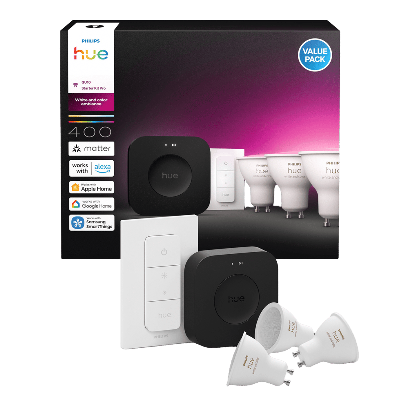 Philips Hue White & Color Ambiance GU10 – Startpaket med Bridge Pro