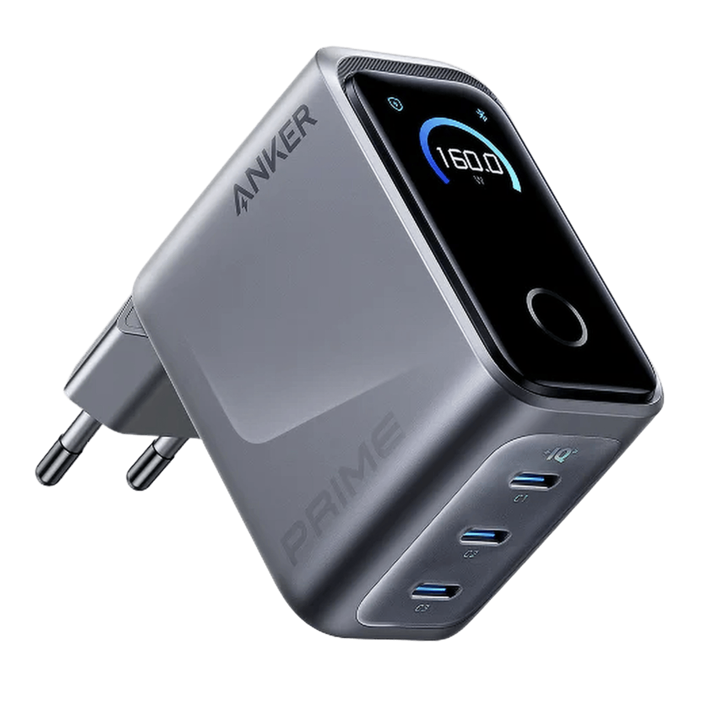 Anker Prime Charger 160 W – USB-C-laddare med 3 portar och display