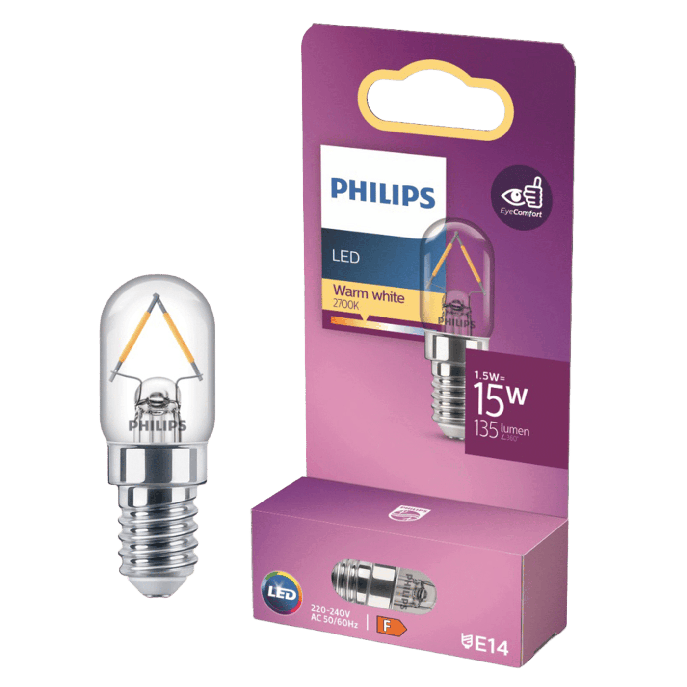 Philips LED-filamentpære T20 E14 klar 135 lm Klar