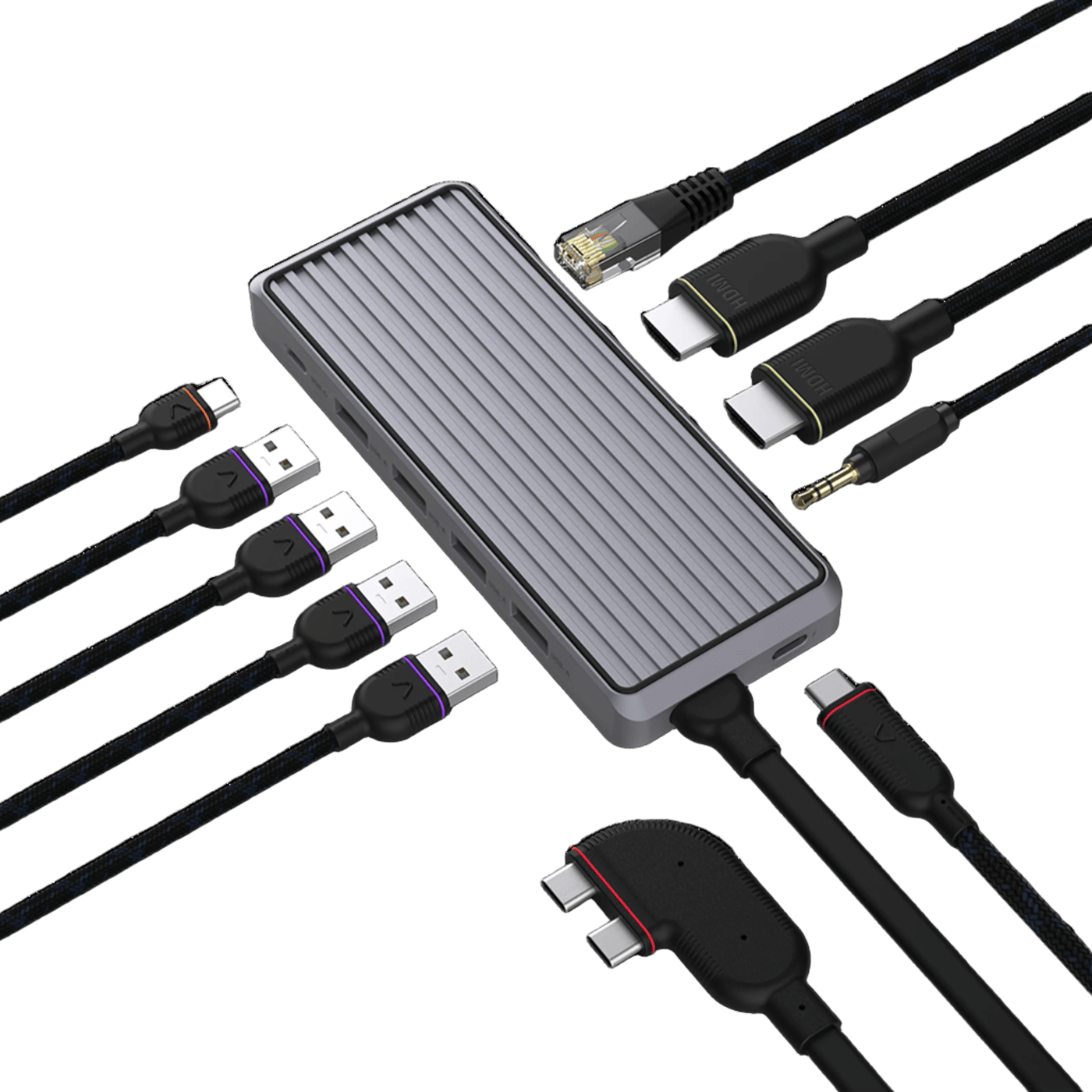 Unisynk 10-ports USB-C-hub for doble skjermer for Mac Grå