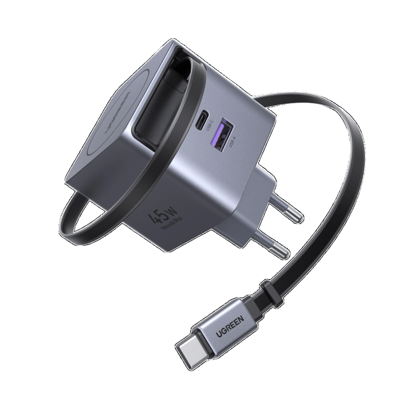 Ugreen Nexode 45 W GaN-snabbladdare med utdragbar USB-C-kabel 45 W