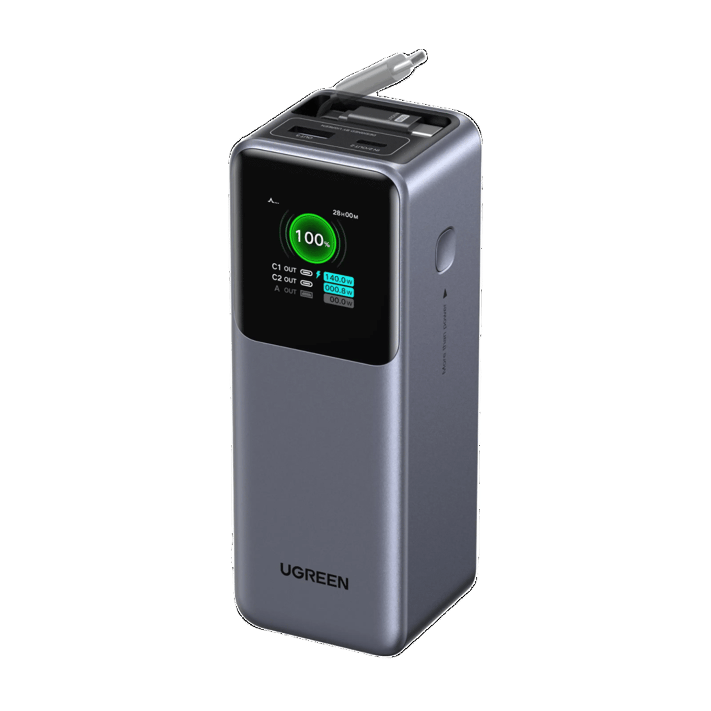 Ugreen Nexode powerbank 20 000 mAh 165 W med inbyggd kabel