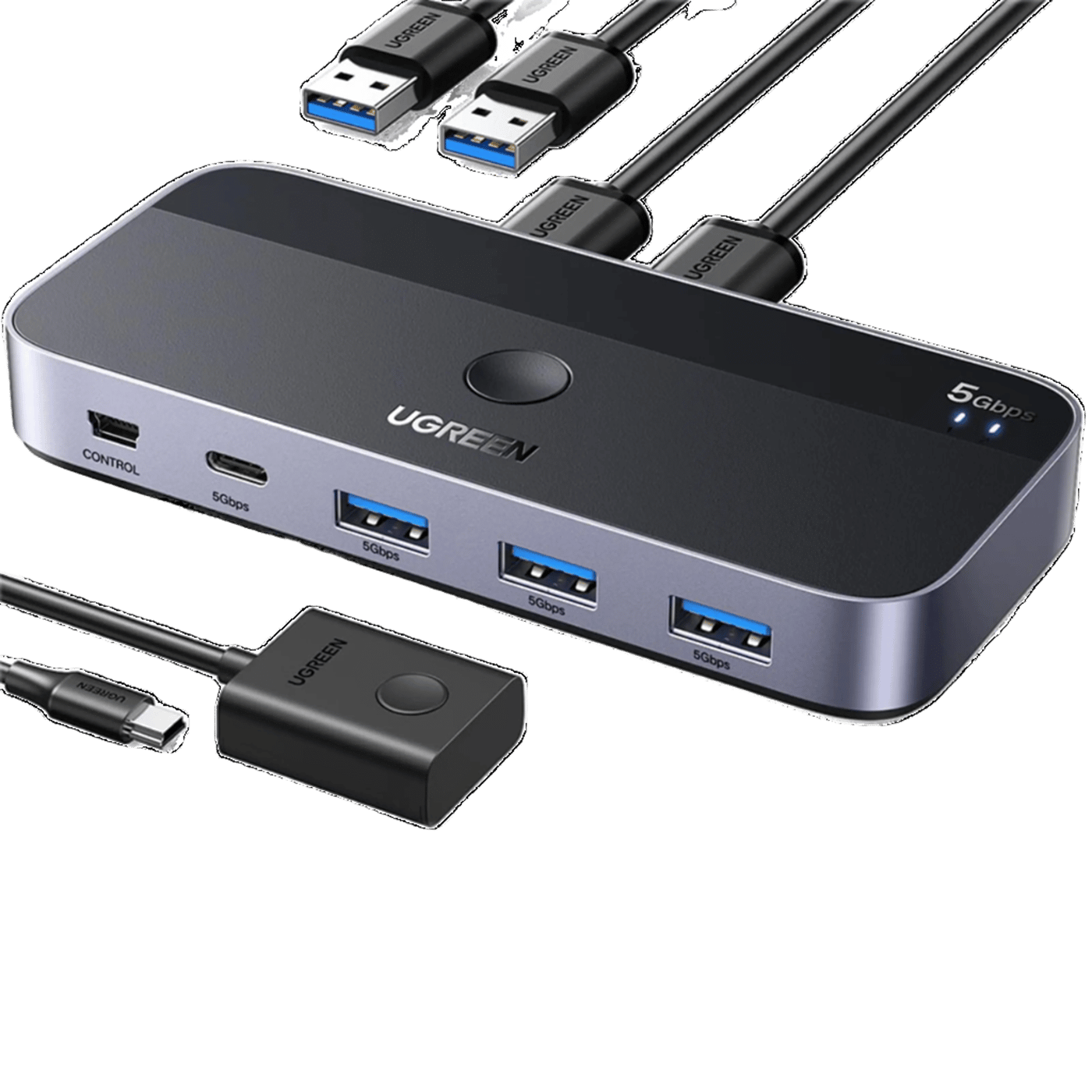 Ugreen USB 3.0-switch for deling av USB-enheter mellom to datamaskiner