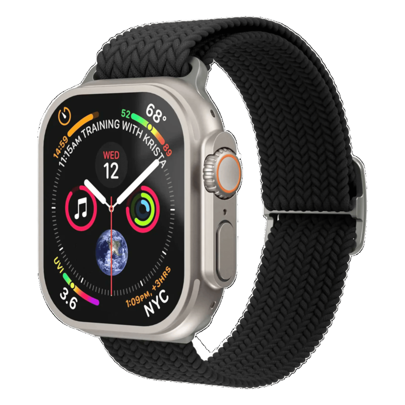 Vonmählen Woven Loop flätat armband till Apple Watch 44/45/46/49 mm Black
