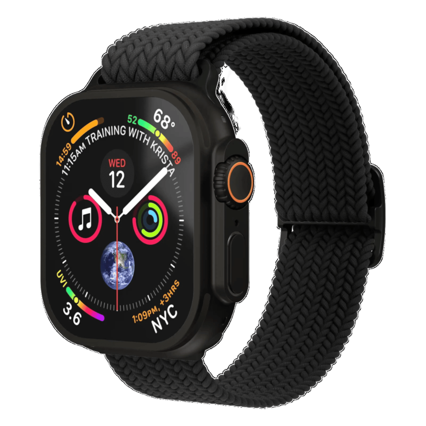 Vonmählen Woven Loop flätat armband till Apple Watch 44/45/46/49 mm All Black