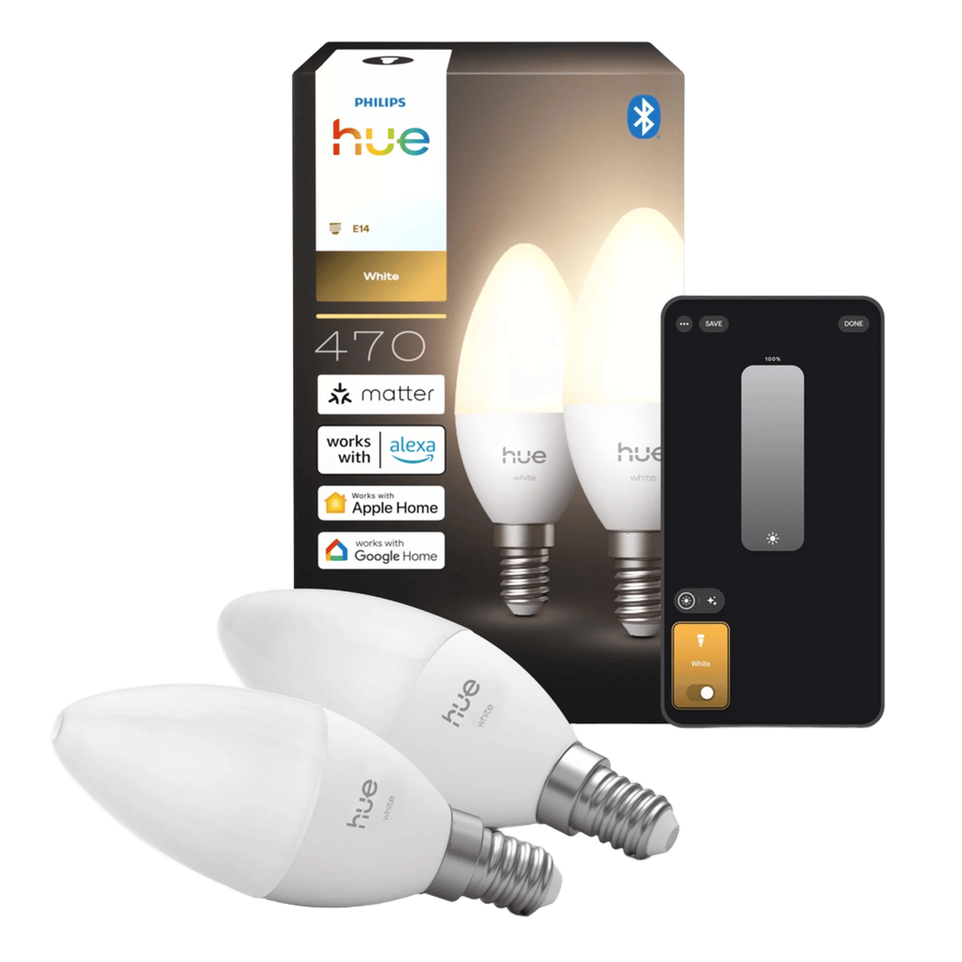 Philips Hue White smart LED-kronlys E14 2-pakning
