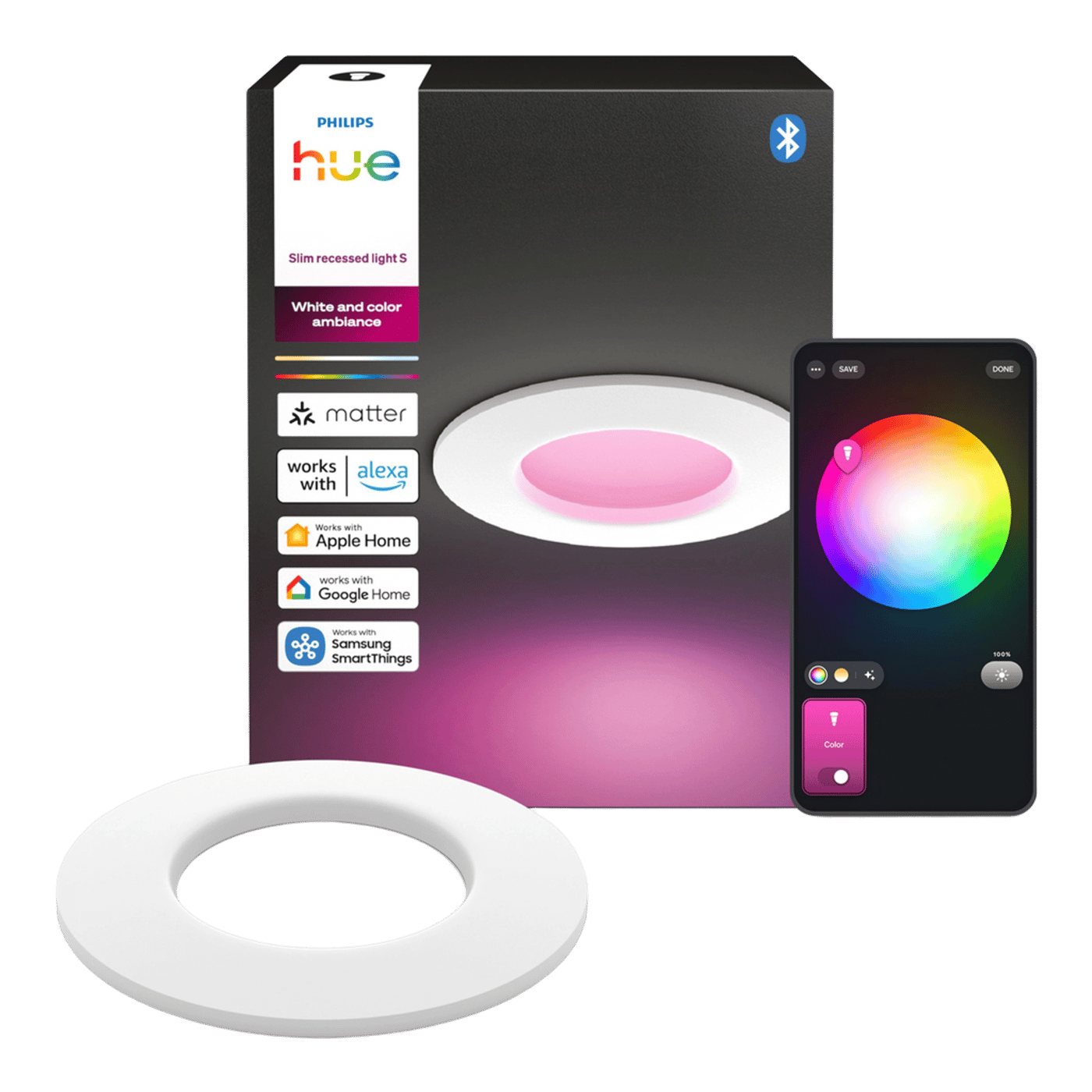 Philips Hue Slim innfelt spotlight 90 mm 1-pk. Hvit