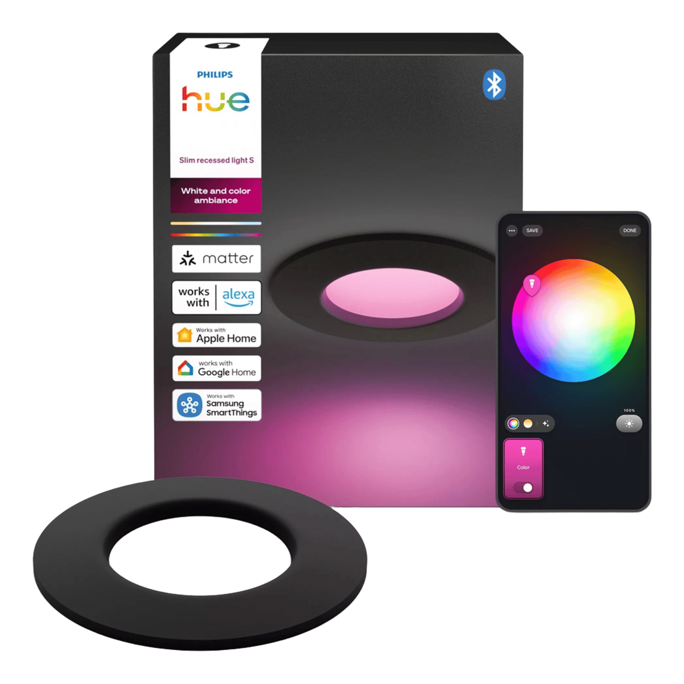 Philips Hue Slim innfelt spotlight 90 mm 1-pk. Svart