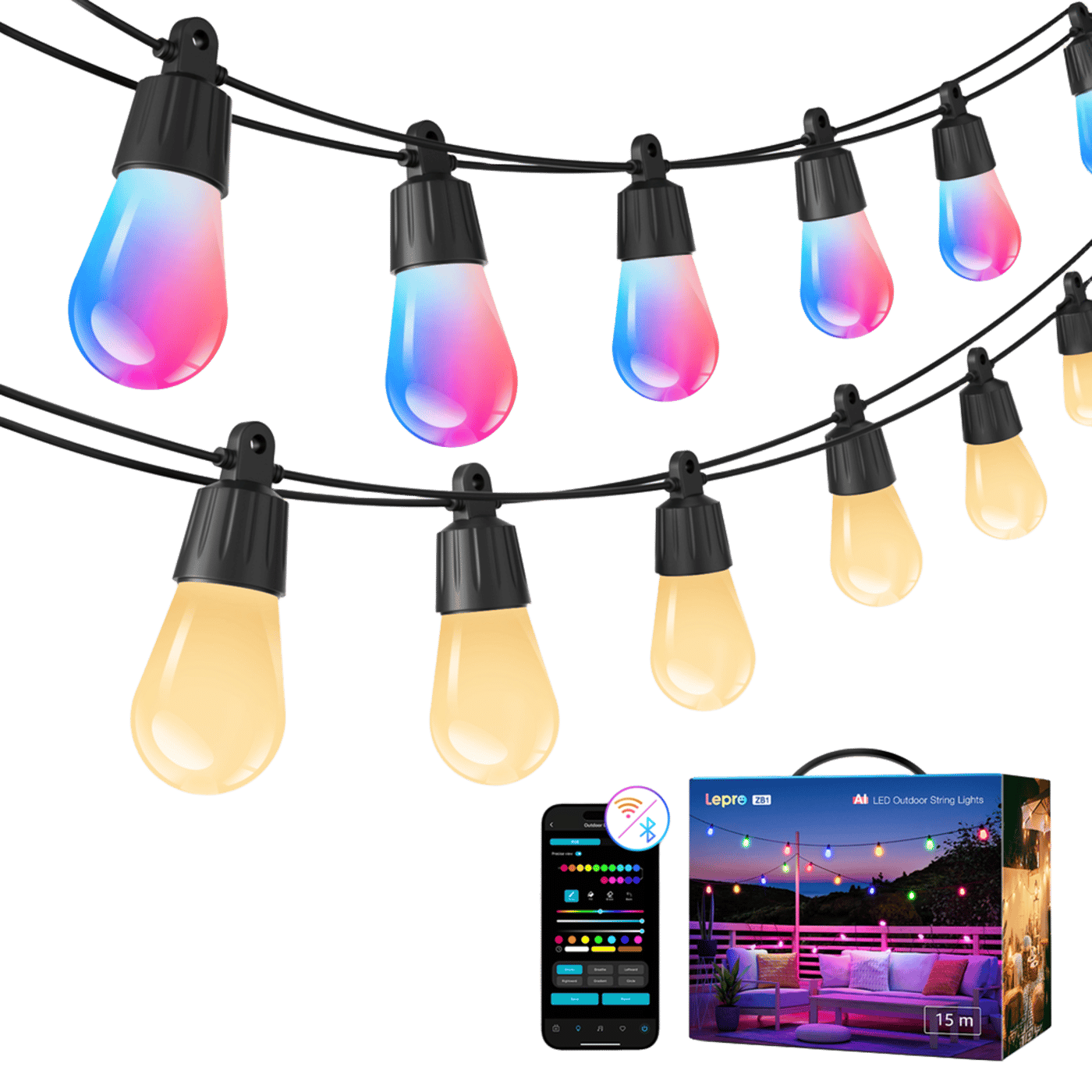 Lepro ZB1 AI Outdoor smart ljusslinga med RGBIC 15 m