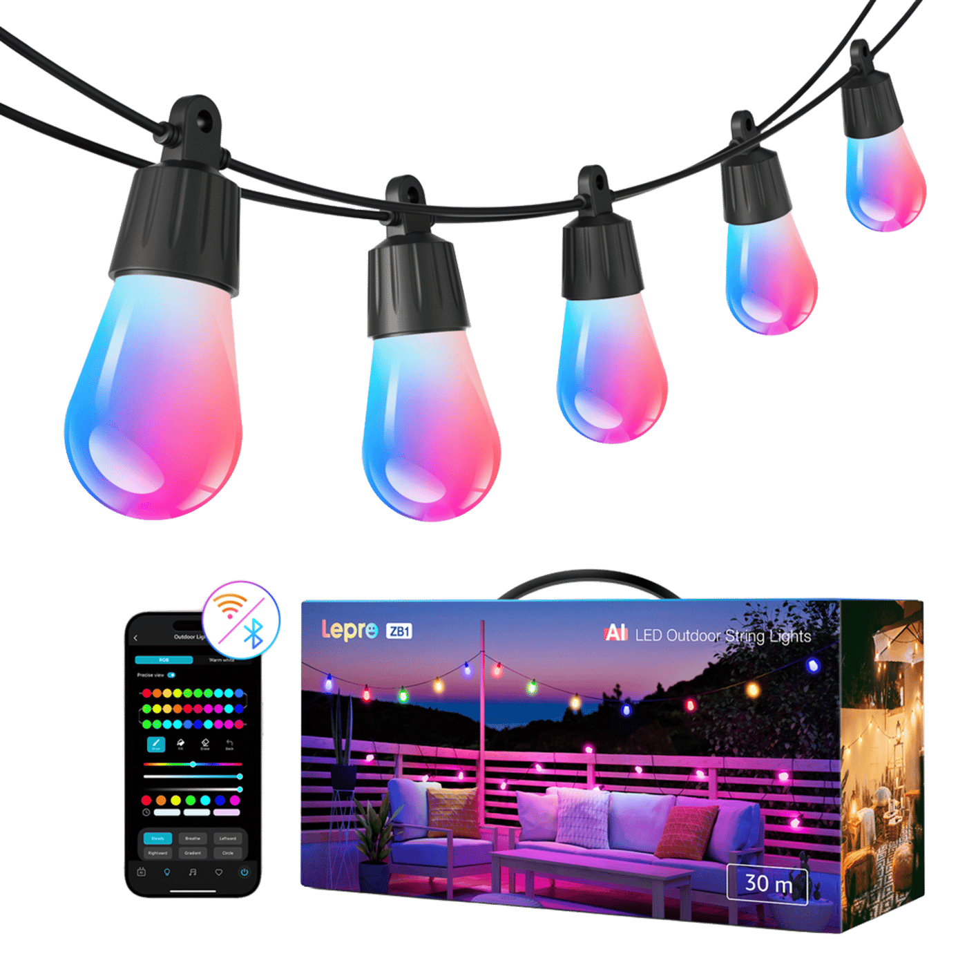 Lepro ZB1 AI Outdoor smart ljusslinga med RGBIC 30 m