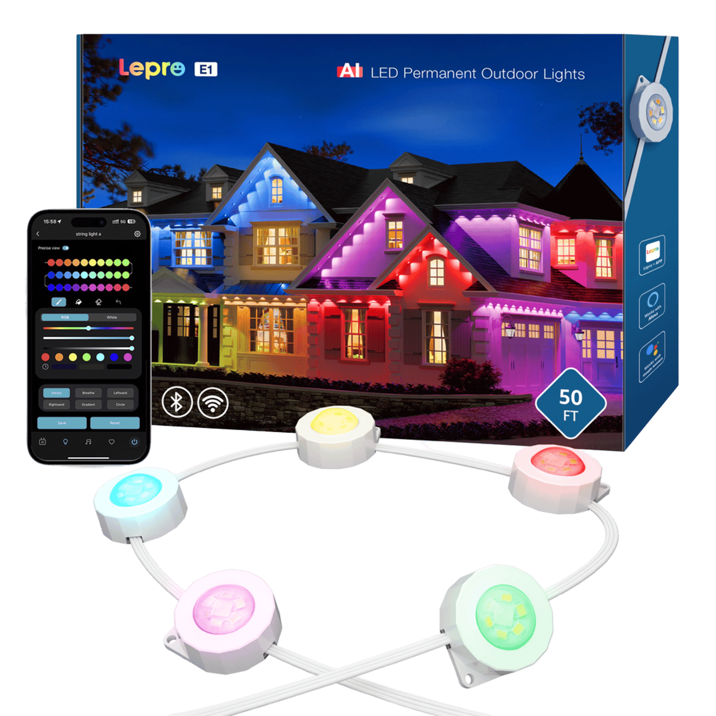 Lepro E1 AI-driven permanent utomhusbelysning 30 m