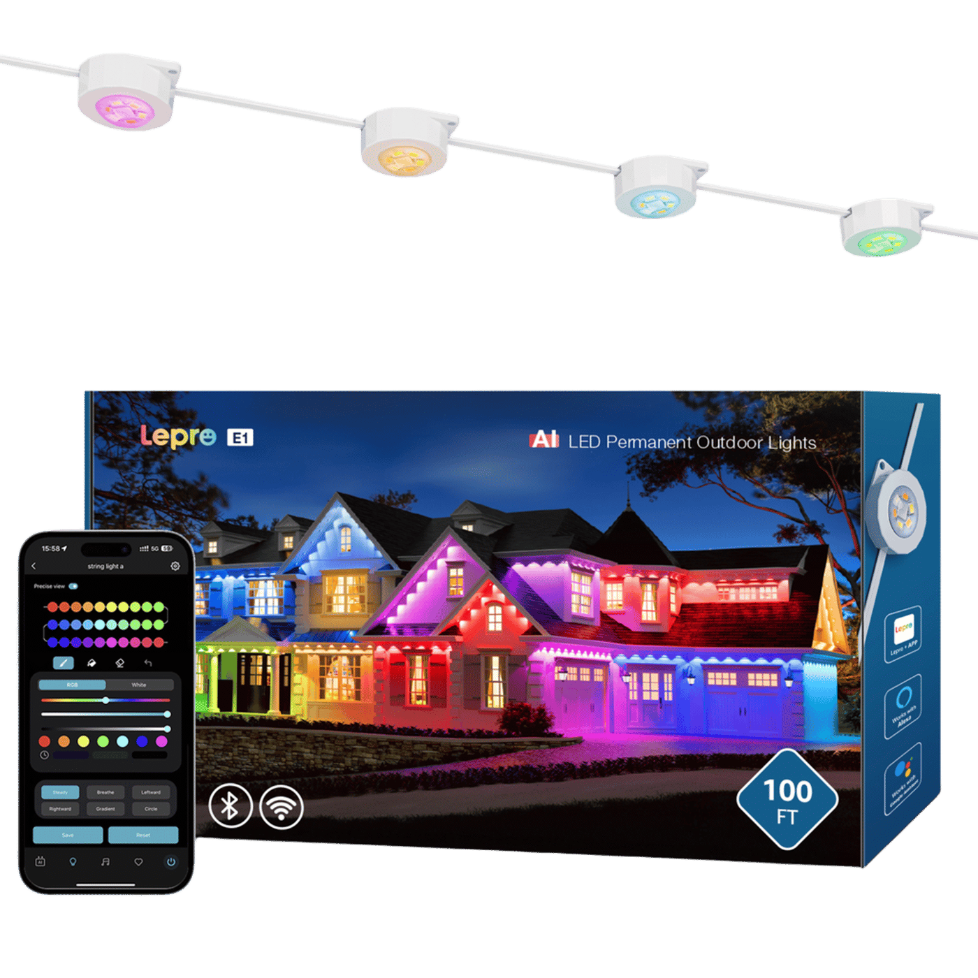 Lepro E1 AI-driven permanent utomhusbelysning 60 m