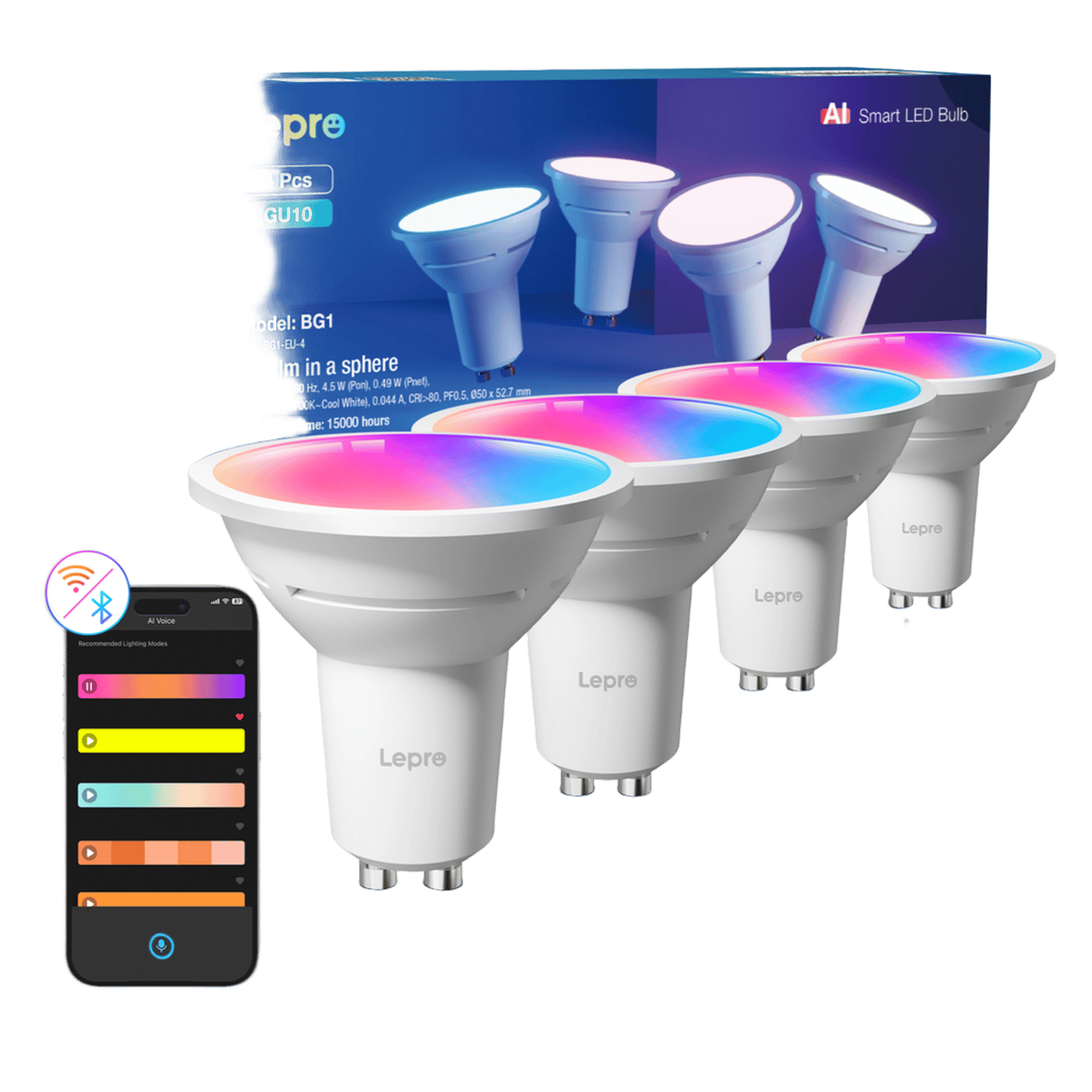 Lepro BG1 AI Smart Bulb GU10-lampa 4-pack