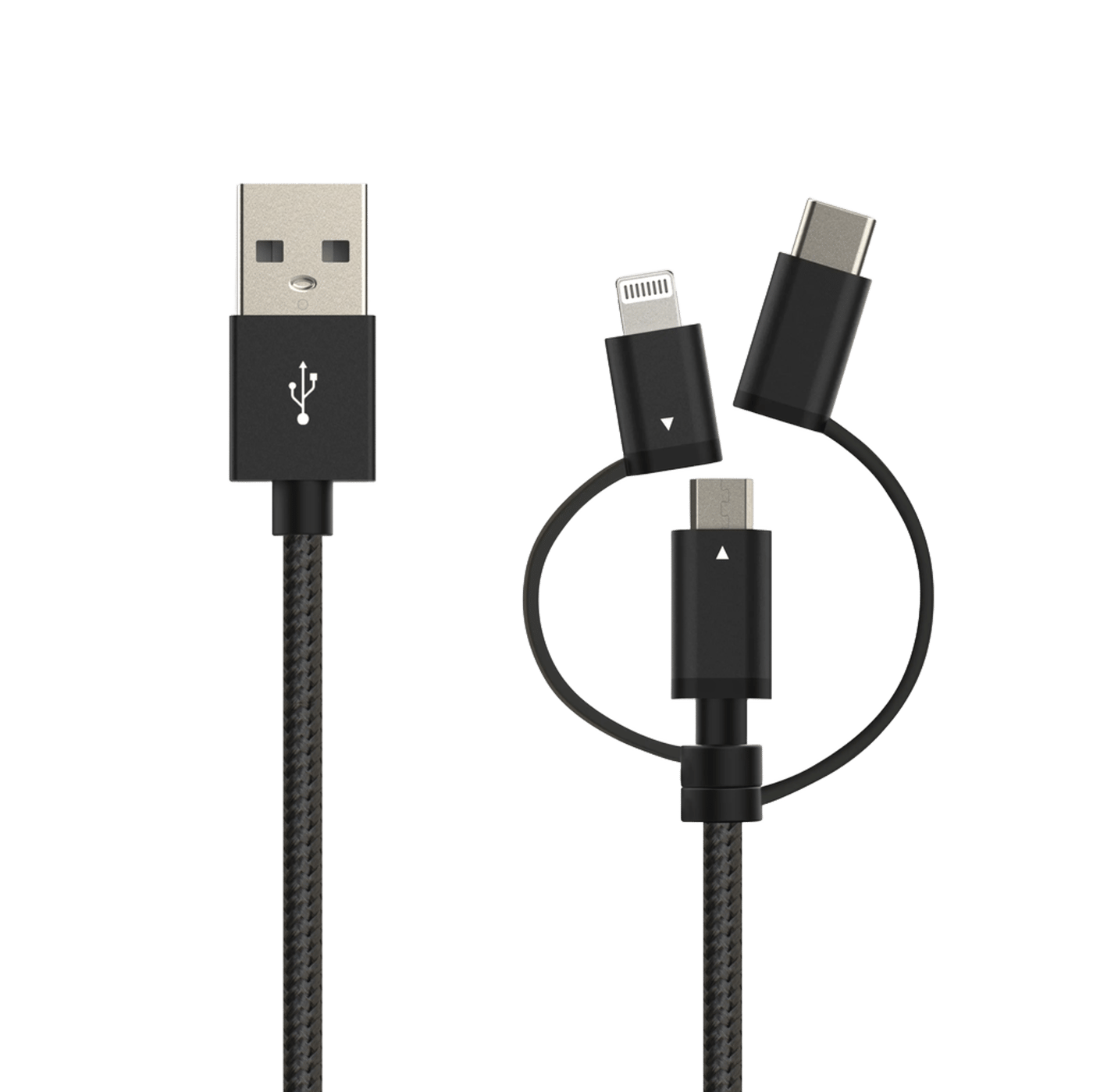 Linocell Premium USB-A till Micro-USB, Lightning och USB-C adapter Svart