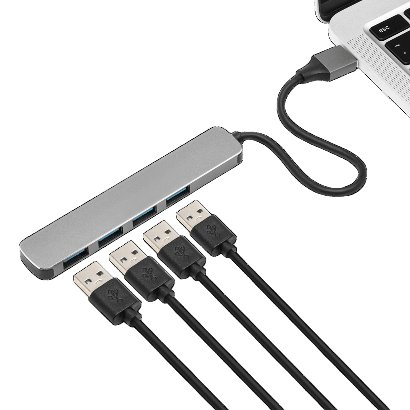 Plexgear USB-A-hubb CB222 med USB-A-anslutning 4-vägs