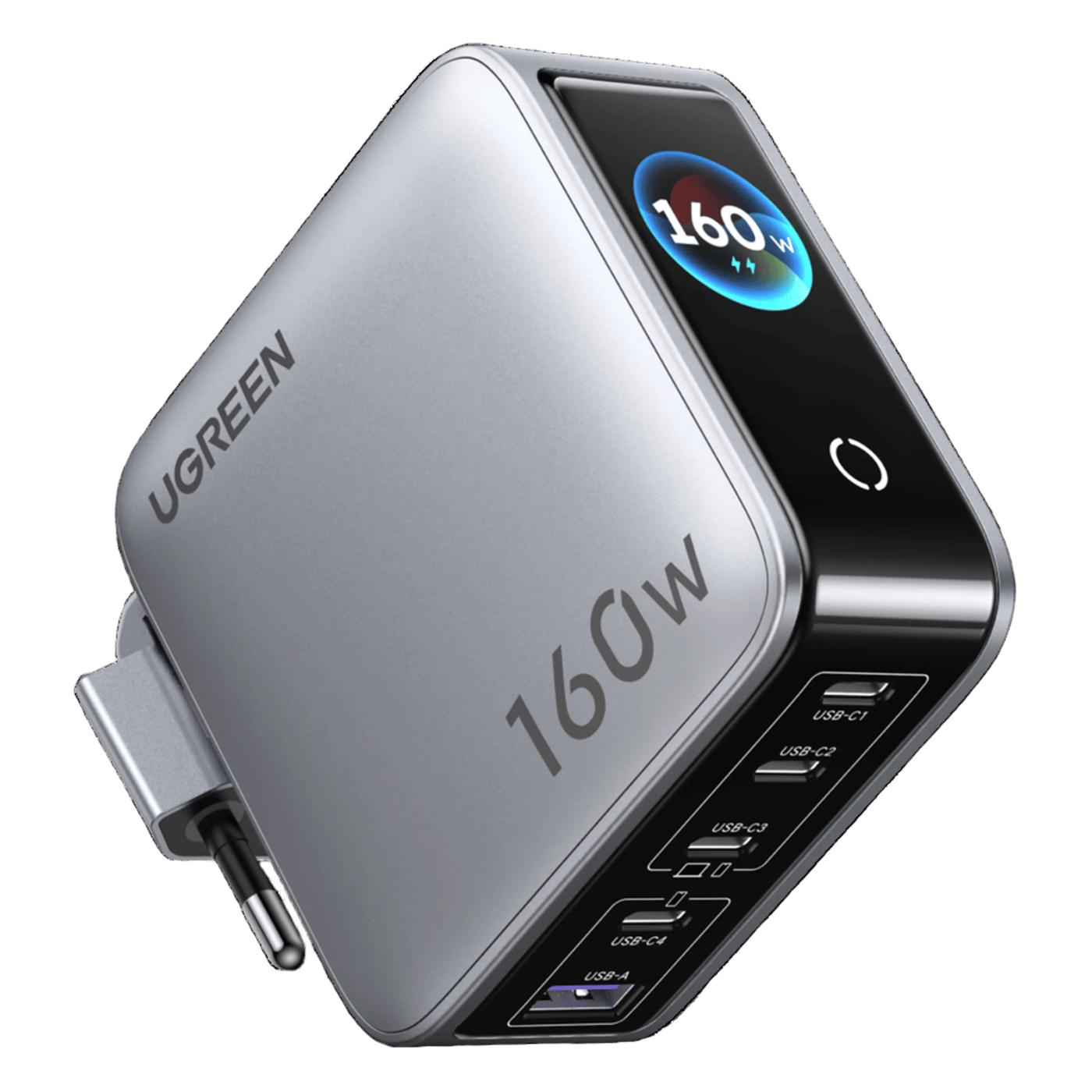Ugreen Nexode Pro Smart Display 160 W GaN-laddare med 5 portar Starlight Grey
