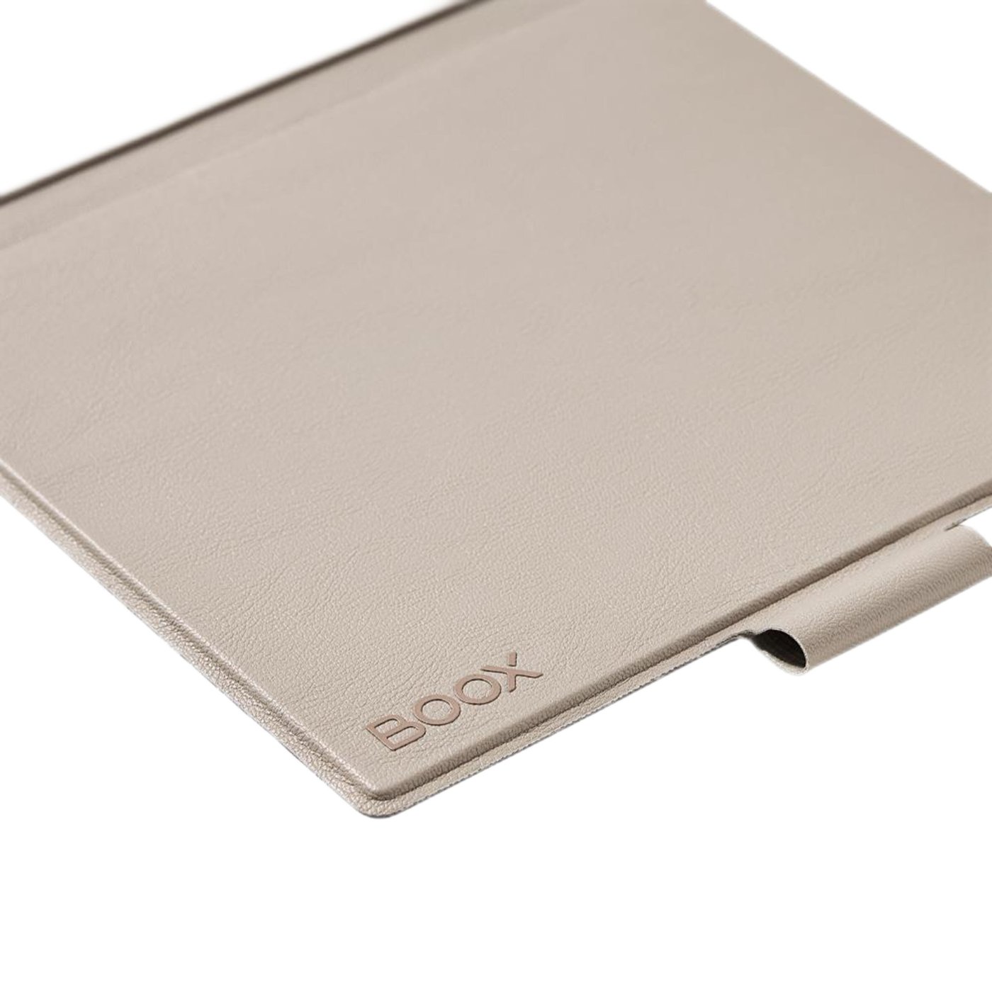 BOOX Go 7 Beige Magnetic Case showing textured vegan leather exterior and pen holder