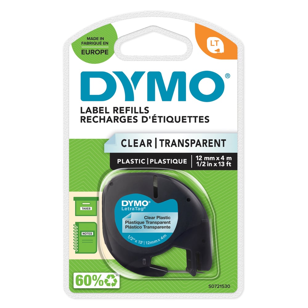 Dymo Letratag merketape av plast 12 mm Klar | Kjell & Company