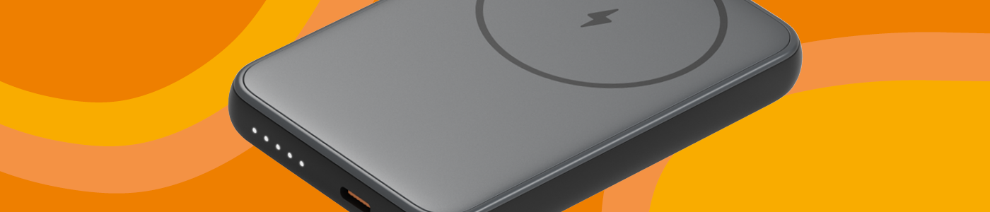 Magnetisk powerbank med gul bakgrund