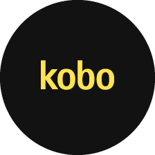 Kobo-logotyp i enkel gul text på svart cirkulär bakgrund.