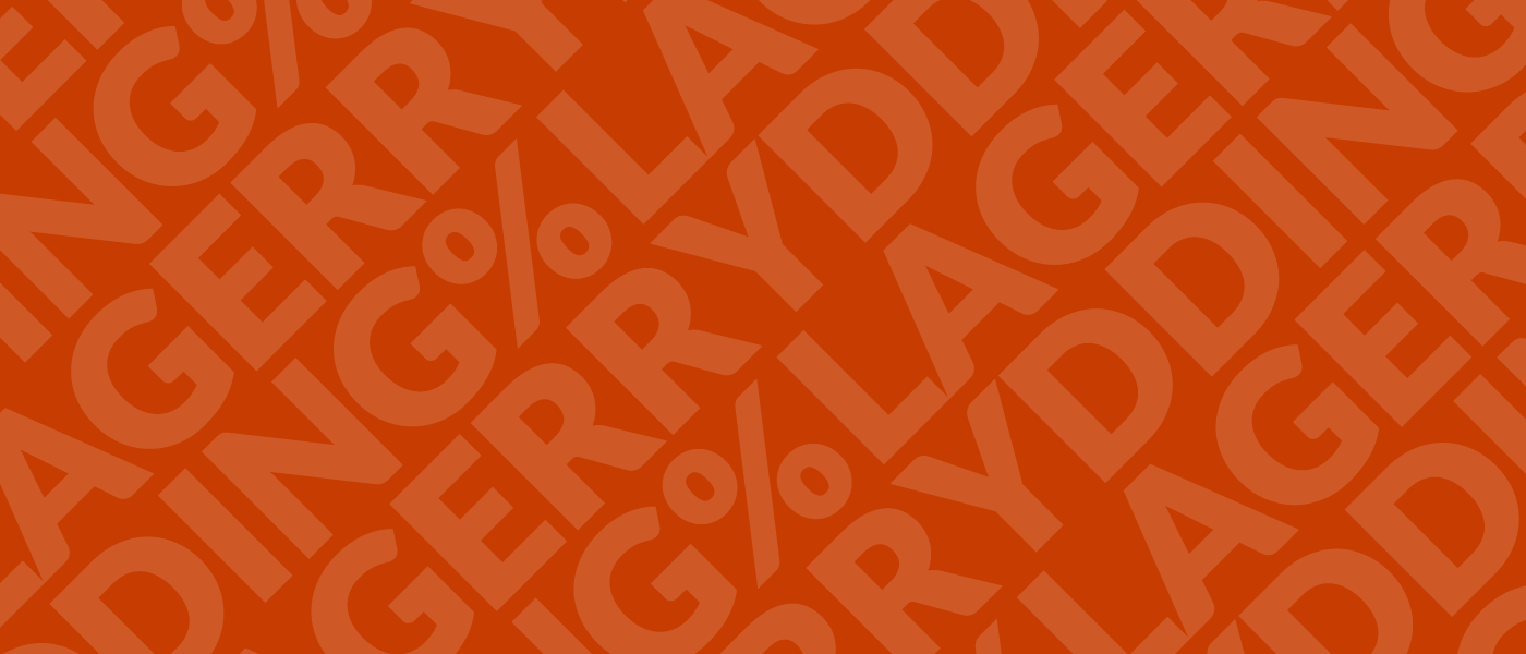 Bakgrund i orange med upprepad text "LAGERRRENSNING %" i snedställd, ljusare nyans.