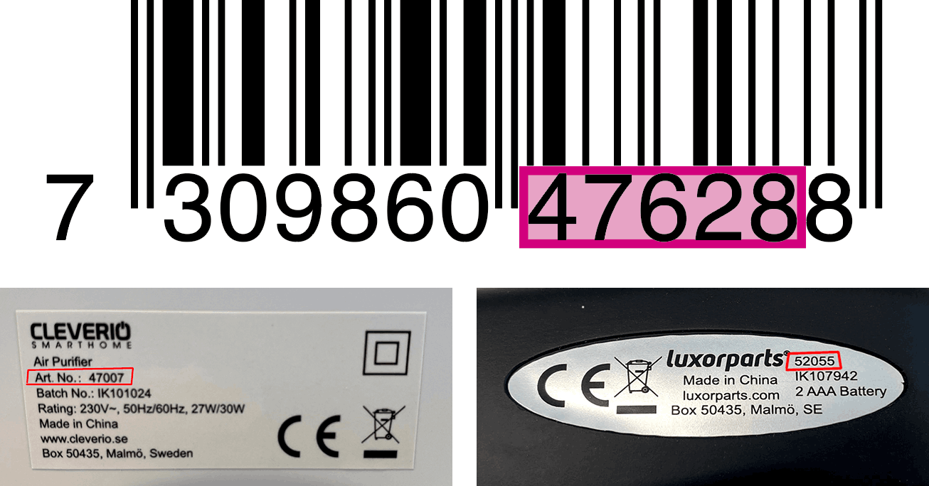 EAN-kod och artikelnummer