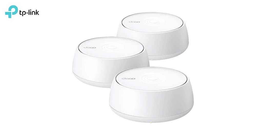 TP-Link Deco BE3600 Pro 3-pack, vita cylindriska mesh-enheter.